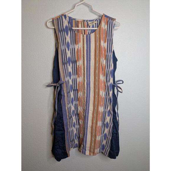 Mata Traders Dresses & Skirts - Mata Traders Women's Dress Large Ikat Stripe Sleeveless Side Ties Pockets Cotton